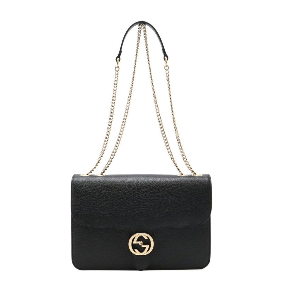 Gucci Interlocking G Chain Shoulder Bag Leather Black